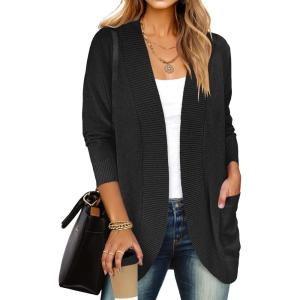 imageANRABESS Womens Cardigan Open Front Long Sleeve Shawl Neck Dressy Casual Knit Sweaters 2025 Fall Trendy Outerwear CoatBlack
