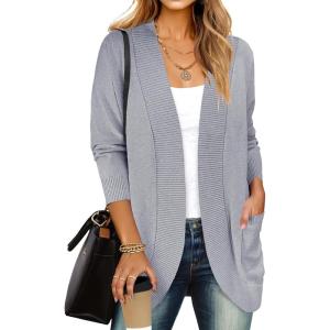 imageANRABESS Womens Cardigan Open Front Long Sleeve Shawl Neck Dressy Casual Knit Sweaters 2025 Fall Trendy Outerwear CoatGrey