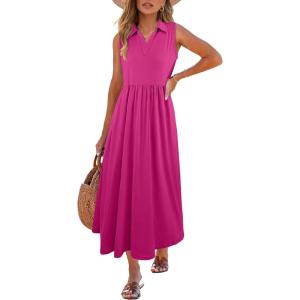 imageANRABESS Womens Casual Dress Summer Sleeveless V Neck Sundress Aline Flowy Beach Maxi Dresses Travel 2025 Vacation OutfitsHot Pink