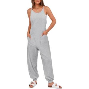 imageANRABESS Womens Casual Jumpsuits Summer Sleeveless Stretchy Romper Harem Pants Loose Jumpers Overalls Trendy OutfitsLight Grey