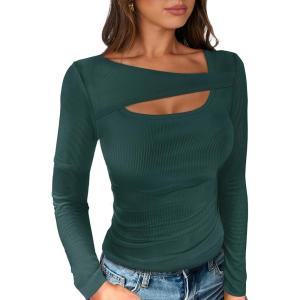imageANRABESS Womens Cutout Tops Trendy Sexy Long Sleeve Shirts Ribbed Slim Fit Tee 2025 Fall Fashion Going Out Tshirts ClothesGreen