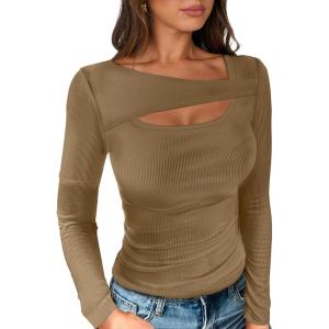 imageANRABESS Womens Cutout Tops Trendy Sexy Long Sleeve Shirts Ribbed Slim Fit Tee 2025 Fall Fashion Going Out Tshirts ClothesLight Brown