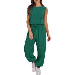imageANRABESS Womens Jumpsuits Summer Casual Sleeveless 2025 Romper One Piece Outfit Active Workout Lounge Jumpsuits Pockets Green Medium