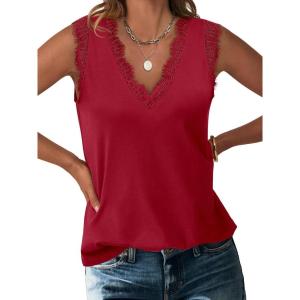 imageANRABESS Womens Lace Trim Tank Tops V Neck Sleeveless Shirts 2025 Summer Casual Trendy Dressy Cami TopRed