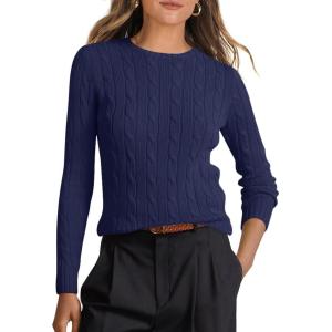 imageANRABESS Womens Long Sleeve Cable Knit Sweater Jumper Crewneck Pullover Soft Dressy Casual Tops Cute 2025 Fall Trendy OutfitsNavy Blue