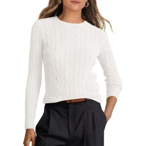 imageANRABESS Womens Long Sleeve Cable Knit Sweater Jumper Crewneck Pullover Soft Dressy Casual Tops Cute 2025 Fall Trendy OutfitsOffwhite