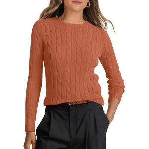 imageANRABESS Womens Long Sleeve Cable Knit Sweater Jumper Crewneck Pullover Soft Dressy Casual Tops Cute 2025 Fall Trendy OutfitsRust