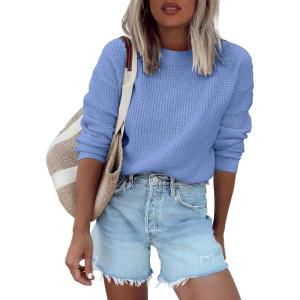 imageANRABESS Womens Long Sleeve Oversized Casual Loose Fit Crewneck Waffle Knit Cozy Pullover Sweaters 2025 Fall FashionBlue