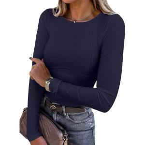 imageANRABESS Womens Long Sleeve Shirts Seamed Cup Crewneck Rib Knit Slim Tight Basic Top 2025 Fall Dressy Casual Corset TShirtsNavy Blue