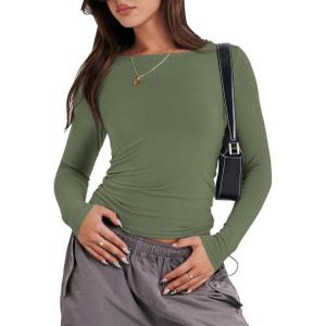 imageANRABESS Womens Long Sleeve Shirts Tight Fitted Going Out Crop Tops Crewneck Basic Tee Y2k Outfits Teens Girls ClothesArmy Green