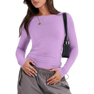 imageANRABESS Womens Long Sleeve Shirts Tight Fitted Going Out Crop Tops Crewneck Basic Tee Y2k Outfits Teens Girls ClothesBright Purple