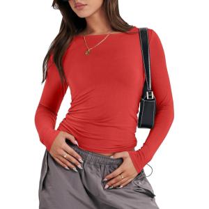imageANRABESS Womens Long Sleeve Shirts Tight Fitted Going Out Crop Tops Crewneck Basic Tee Y2k Outfits Teens Girls ClothesBrilliant Red