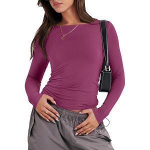 imageANRABESS Womens Long Sleeve Shirts Tight Fitted Going Out Crop Tops Crewneck Basic Tee Y2k Outfits Teens Girls ClothesDark Purple