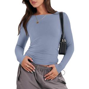imageANRABESS Womens Long Sleeve Shirts Tight Fitted Going Out Crop Tops Crewneck Basic Tee Y2k Outfits Teens Girls ClothesGrey Blue