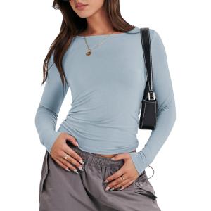 imageANRABESS Womens Long Sleeve Shirts Tight Fitted Going Out Crop Tops Crewneck Basic Tee Y2k Outfits Teens Girls ClothesLight Blue