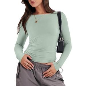imageANRABESS Womens Long Sleeve Shirts Tight Fitted Going Out Crop Tops Crewneck Basic Tee Y2k Outfits Teens Girls ClothesLight Green