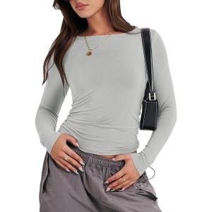 imageANRABESS Womens Long Sleeve Shirts Tight Fitted Going Out Crop Tops Crewneck Basic Tee Y2k Outfits Teens Girls ClothesLight Grey