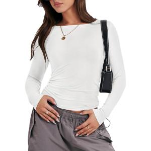 imageANRABESS Womens Long Sleeve Shirts Tight Fitted Going Out Crop Tops Crewneck Basic Tee Y2k Outfits Teens Girls ClothesWhite