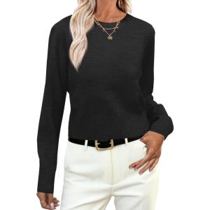 imageANRABESS Womens Long Sleeve Sweaters Cropped Crew Neck Business Casual Light Weight Sweater Tops Fall Fashion Clothes 2025Black