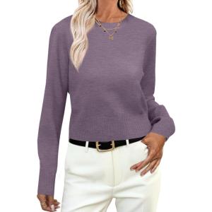 imageANRABESS Womens Long Sleeve Sweaters Cropped Crew Neck Business Casual Light Weight Sweater Tops Fall Fashion Clothes 2025Deep Purple