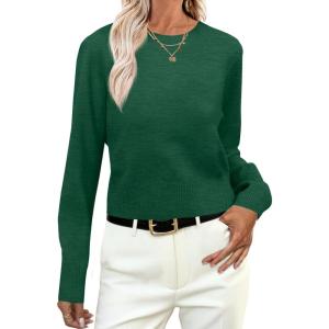imageANRABESS Womens Long Sleeve Sweaters Cropped Crew Neck Business Casual Light Weight Sweater Tops Fall Fashion Clothes 2025Forest Deep Green