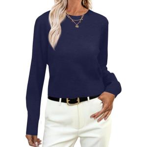 imageANRABESS Womens Long Sleeve Sweaters Cropped Crew Neck Business Casual Light Weight Sweater Tops Fall Fashion Clothes 2025Navy Blue