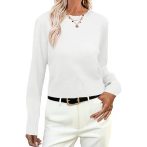 imageANRABESS Womens Long Sleeve Sweaters Cropped Crew Neck Business Casual Light Weight Sweater Tops Fall Fashion Clothes 2025White