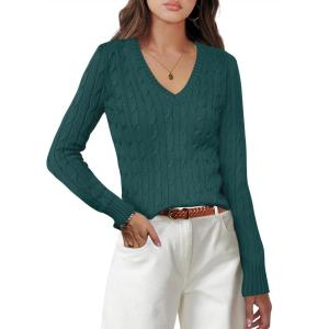 imageANRABESS Womens Long Sleeve V Neck Cable Knit Sweater Jumper 2025 Fall Pullover Top Cute Soft Ladies Dressy Casual OutfitsDeep Green