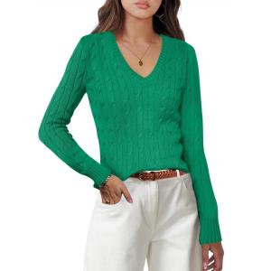 imageANRABESS Womens Long Sleeve V Neck Cable Knit Sweater Jumper 2025 Fall Pullover Top Cute Soft Ladies Dressy Casual OutfitsGreen
