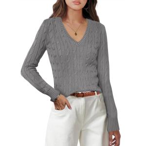 imageANRABESS Womens Long Sleeve V Neck Cable Knit Sweater Jumper 2025 Fall Pullover Top Cute Soft Ladies Dressy Casual OutfitsGrey