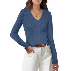imageANRABESS Womens Long Sleeve V Neck Cable Knit Sweater Jumper 2025 Fall Pullover Top Cute Soft Ladies Dressy Casual OutfitsIndigo Blue