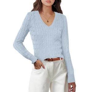 imageANRABESS Womens Long Sleeve V Neck Cable Knit Sweater Jumper 2025 Fall Pullover Top Cute Soft Ladies Dressy Casual OutfitsLight Blue