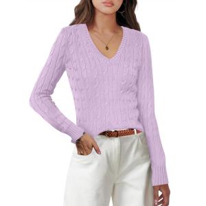imageANRABESS Womens Long Sleeve V Neck Cable Knit Sweater Jumper 2025 Fall Pullover Top Cute Soft Ladies Dressy Casual OutfitsLight Purple