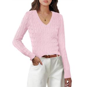 imageANRABESS Womens Long Sleeve V Neck Cable Knit Sweater Jumper 2025 Fall Pullover Top Cute Soft Ladies Dressy Casual OutfitsPink