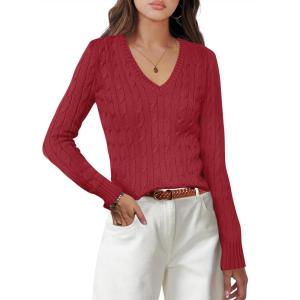 imageANRABESS Womens Long Sleeve V Neck Cable Knit Sweater Jumper 2025 Fall Pullover Top Cute Soft Ladies Dressy Casual OutfitsRed