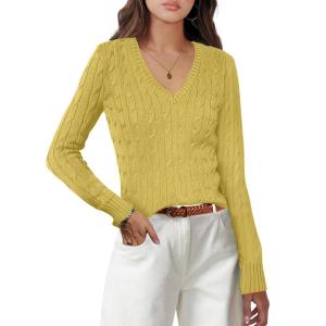 imageANRABESS Womens Long Sleeve V Neck Cable Knit Sweater Jumper 2025 Fall Pullover Top Cute Soft Ladies Dressy Casual OutfitsYellow