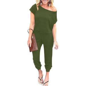 imageANRABESS Womens Loose Summer Casual Off Shoulder Elastic Waist Stretchy Long Romper Jumpsuit01armygreen