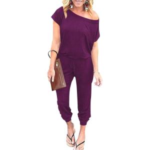 imageANRABESS Womens Loose Summer Casual Off Shoulder Elastic Waist Stretchy Long Romper Jumpsuit01fushia