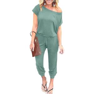 imageANRABESS Womens Loose Summer Casual Off Shoulder Elastic Waist Stretchy Long Romper Jumpsuit01grey Green