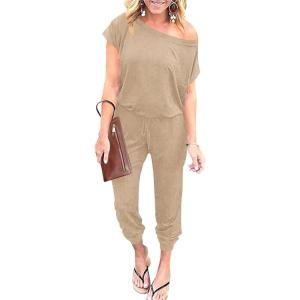 imageANRABESS Womens Loose Summer Casual Off Shoulder Elastic Waist Stretchy Long Romper Jumpsuit01khaki