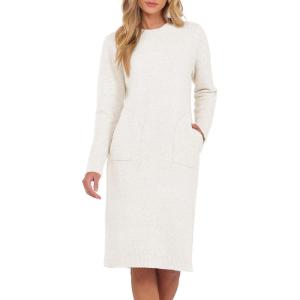 imageANRABESS Womens Nightgown Sweater Dress Long Sleeve Fuzzy Knit Cozy Casual Loungewear 2025 Fall Midi Dress with PocketsBeige