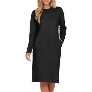 imageANRABESS Womens Nightgown Sweater Dress Long Sleeve Fuzzy Knit Cozy Casual Loungewear 2025 Fall Midi Dress with PocketsBlack