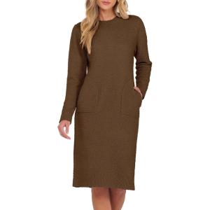 imageANRABESS Womens Nightgown Sweater Dress Long Sleeve Fuzzy Knit Cozy Casual Loungewear 2025 Fall Midi Dress with PocketsBrown