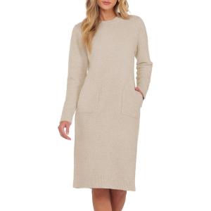 imageANRABESS Womens Nightgown Sweater Dress Long Sleeve Fuzzy Knit Cozy Casual Loungewear 2025 Fall Midi Dress with PocketsLight Khaki