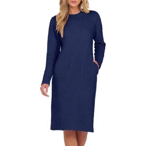imageANRABESS Womens Nightgown Sweater Dress Long Sleeve Fuzzy Knit Cozy Casual Loungewear 2025 Fall Midi Dress with PocketsNavy Blue