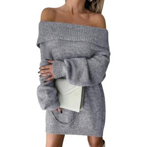 imageANRABESS Womens Off The Shoulder Sweater Dress Casual Loose Knit 2025 Fall Winter Trendy Long Sleeve Pullover Mini DressesGrey
