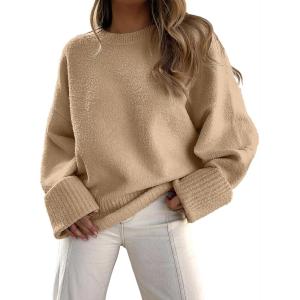 imageANRABESS Womens Oversized Crewneck Long Sleeve Fuzzy Knit Casual Chunky Warm 2025 Fall Pullover Sweaters Top Trendy OutfitsApricot