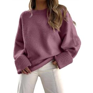 imageANRABESS Womens Oversized Crewneck Long Sleeve Fuzzy Knit Casual Chunky Warm 2025 Fall Pullover Sweaters Top Trendy OutfitsFuchsia