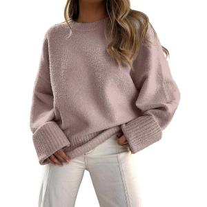 imageANRABESS Womens Oversized Crewneck Long Sleeve Fuzzy Knit Casual Chunky Warm 2025 Fall Pullover Sweaters Top Trendy OutfitsGray Purple