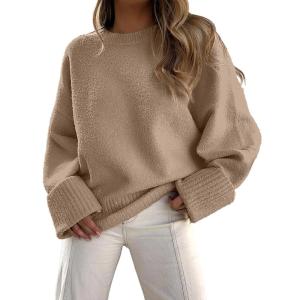 imageANRABESS Womens Oversized Crewneck Long Sleeve Fuzzy Knit Casual Chunky Warm 2025 Fall Pullover Sweaters Top Trendy OutfitsKhaki